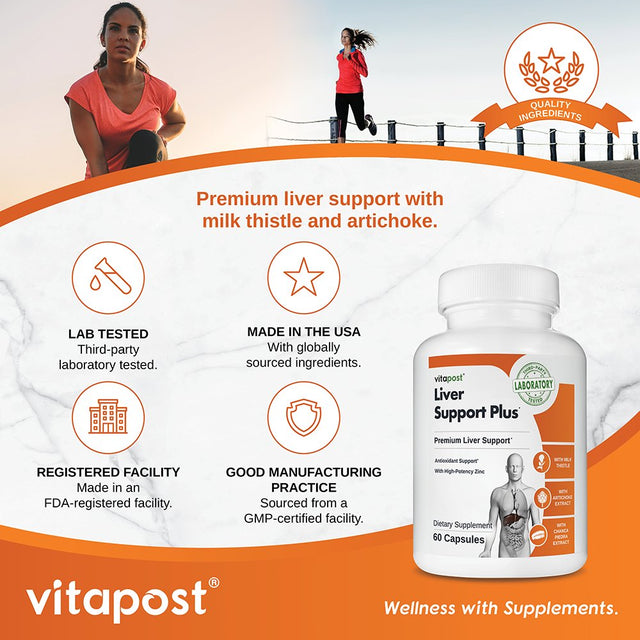 Vitapost Liver Support plus Supplement with Herbs and Botanicals - 60 Capsules