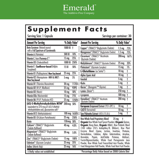 Emerald Labs Men'S 45+ 1-Daily Multi - Multivitamin with Coq10, Saw Palmetto and Lycopene to Support Heart Health, Energy Levels, Immune System, and Strong Bones - 30 Vegetable Capsules