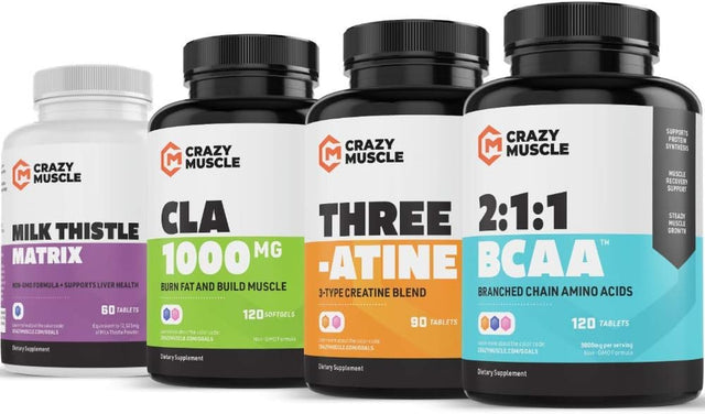 Crazy Muscle Endurance Training Stack (4 Supplement Bundle) Outwork Your Competition - Muscular Growth Stacks & Bundles Can Be Used Preworkout/Post Workout for Men and Women - 390 Pills Pack