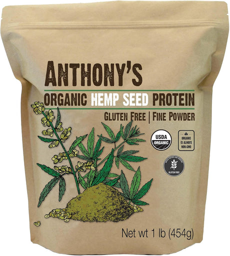 Anthony'S Organic Hemp Seed Protein, 1 Lb, Cold Pressed, Gluten Free, Non GMO, Fine Powder