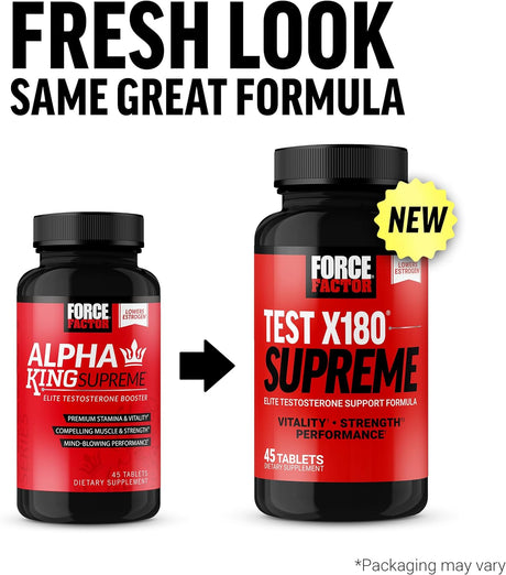 Force Factor Alpha King Supreme Testosterone Booster for Men with Fenugreek Seed and Ashwagandha to Increase Drive and Vitality, Boost Performance, and Build Muscle and Strength, 45 Tablets