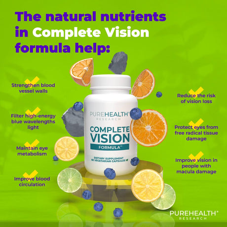 Complete Vision Formula by Purehealth Research - Natural Eye Vitamins with Lutein and Zeaxanthin, 60 Capsules