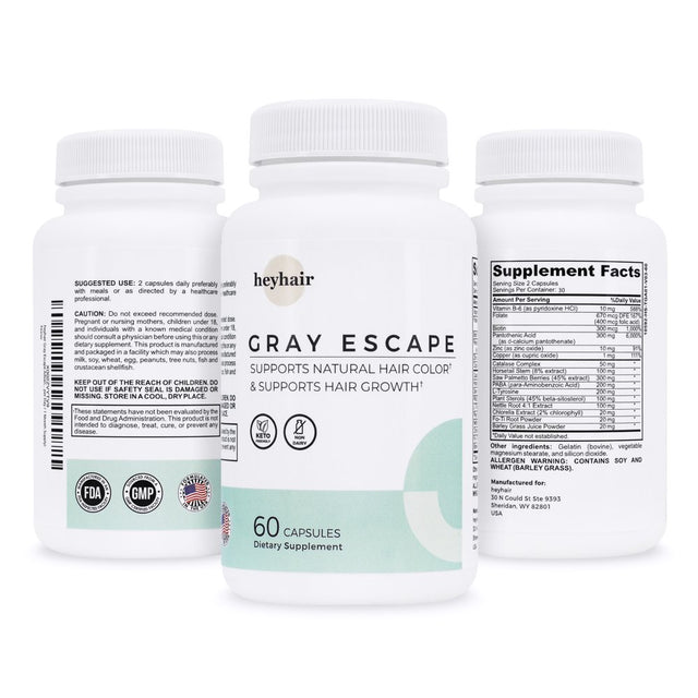 Gray Escape Advanced anti Gray Hair Growth Supplement - Catalase, Saw Palmetto, Foti, PABA