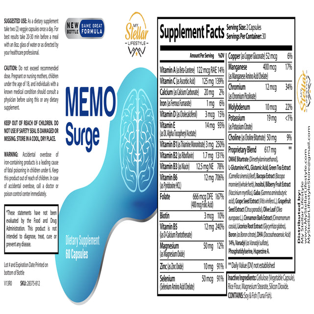 2 Pack Memo Surge - Focus & Memory Support - 60 Capsules X2