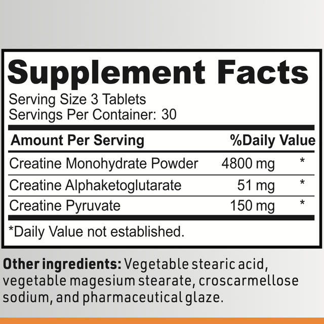 Creatine Pills (2 Month Supply) 5,000Mg per Serving - 180 Creatine Tablets (Better than Creatine Capsules) - Muscle Gain Supplement with 5G of Creatine Monohydrate, Pyruvate + AKG - Optimum Strength