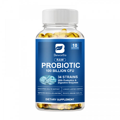 Probiotic Enzyme Capsules for Digestive Health & Intensive Bowel Support, for Women & Men with Digestive Enzymes, Support for Occasional Bloating & Gut Health, 10Ct Capsules