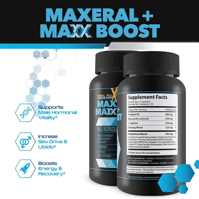 Maxeral + Maxx Boost - Max Workout - Explosive Muscle Growth and Support - Improve Your Gains and Give Yourself an Alpha Edge - Support Recovery and Blood Flow Blend - 30 Servings