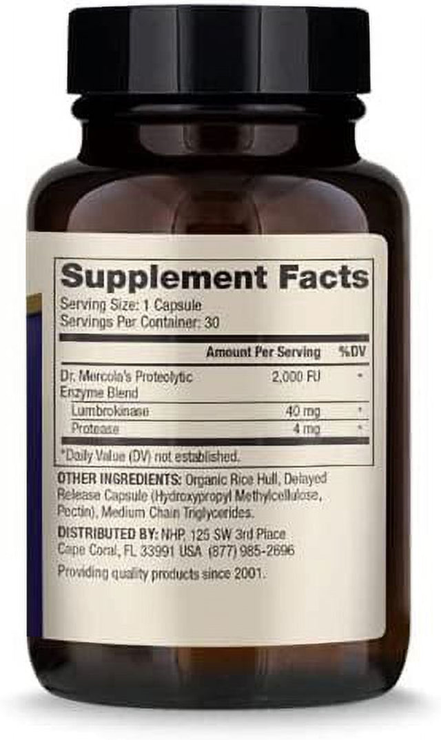 Dr. Mercola Lumbrokinase Enzymes Dietary Supplement, 30 Servings (30 Capsules), Supports Cognitive and Cardiovascular Health*, Non GMO, Soy Free, Gluten Free