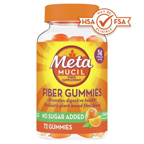 Metamucil Daily Fiber Supplement, Fiber Gummies for Digestive Health, Plant-Based Fiber Blend, 72 Ct