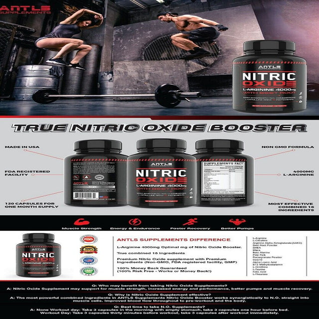 Nitric Oxide L-Arginine Pre Workout + Testosterone Booster, Multivitamin Men, Test