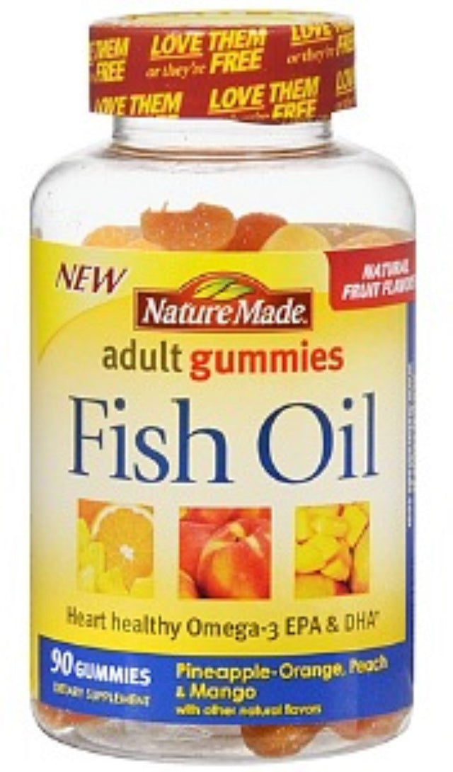 Nature Made Fish Oil Adult Gummies, Pineapple-Orange, Peach & Mango 90 Ea (Pack of 2)