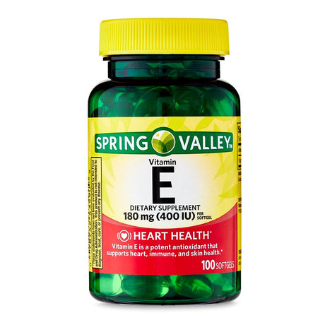 Spring Valley Vitamin E Heart Health Dietary Supplement Softgels, 180 Mg (400 IU), 100 Count