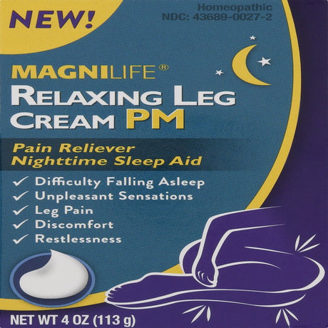 Magnilife Relaxing Leg Cream PM, Deep Penetrating Topical for Pain and Restless Leg Syndrome Relief, Naturally Soothe Cramping, Discomfort, and Tossing with Lavender and Magnesium - 4Oz