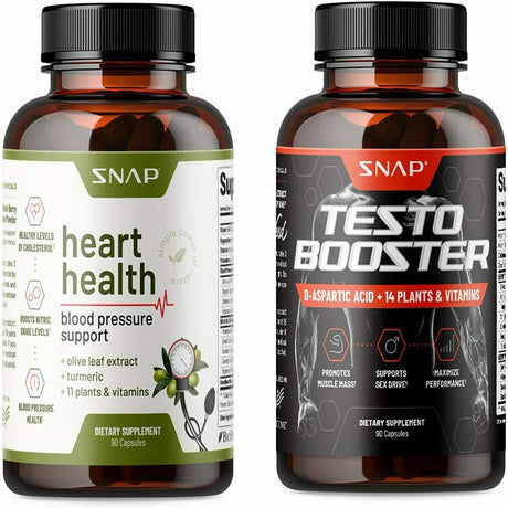 Heart Health & Testo Booster, Snap Supplements Heart and Sexual Wellness Supplement, 2-Pack Bundle, 90 Capsules Each