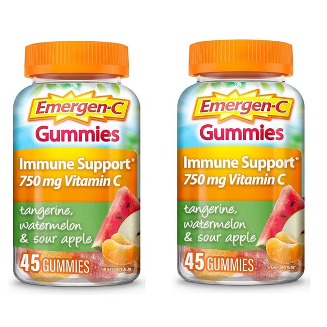 Emergen-C Tangerine, Watermelon and Sour Apple Flavor 45 Gummies - 2 Pack