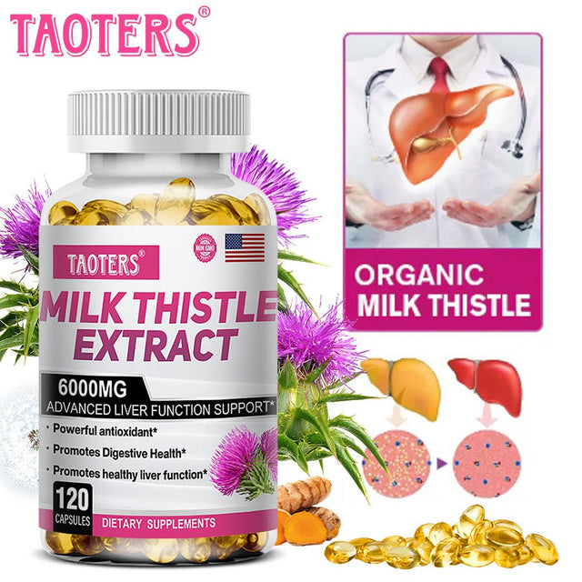 TAOTERS Milk Thistle Extract 6000 Mg Softgels, Advanced Liver Support, with Dandelion and Artichoke...-60Capsules