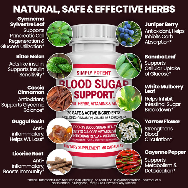 Blood Sugar Support Supplement, 20 Vitamins & Herbs for Diabetics, Sugar Balance & Insulin Resistance, 60 Capsules - Pack of 2