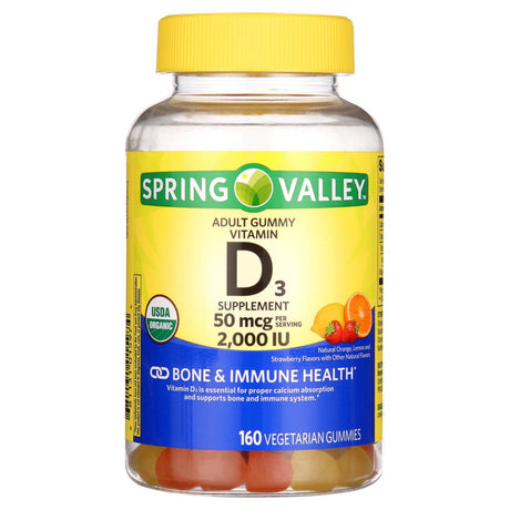 Spring Valley USDA Organic Vitamin D3 Vegetarian Gummies, Assorted Fruits, 50 Mcg, 160 Count