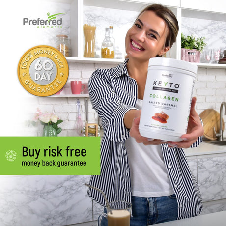 Keto Collagen Protein Powder with MCT Oil Powder - Pure Grass Fed Pasture Raised Hydrolyzed Collagen Peptides Perfect for Low Carb Diet and with Keto Snacks KEYTO Salted Caramel Flavor