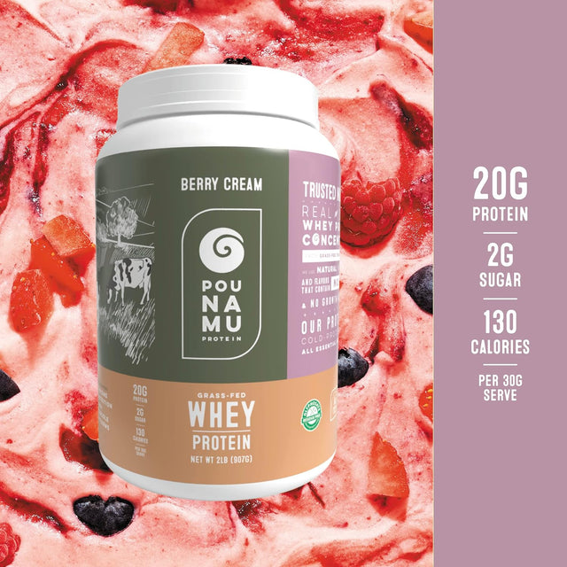 Pounamu Protein - Grass Fed Whey Protein. 365 Day Free Range, Non GMO. Sourced from New Zealand. 2Lb Tub. (Berry Cream, 2LB)