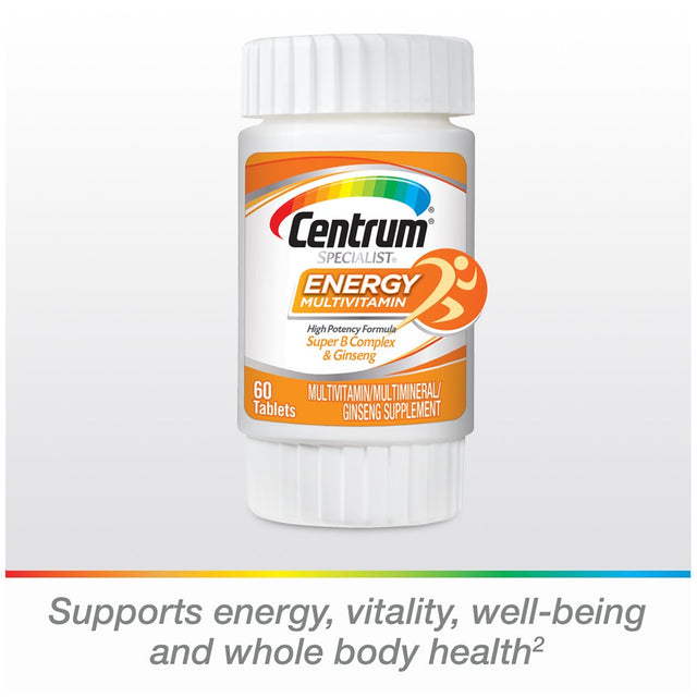 Centrum Specialist Energy Multivitamin Ginseng Supplement Tablets, 120 Ct