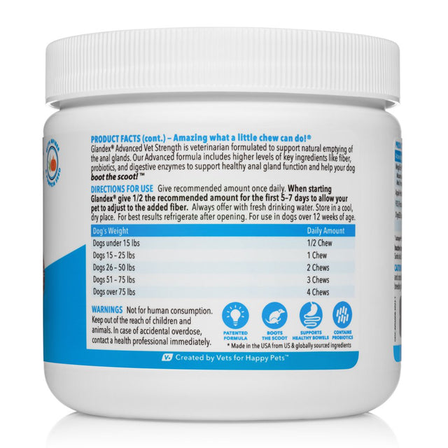 Glandex for Dogs Advanced Strength Anal Gland Soft Chews Supplement for Digestion with Fiber & Probiotics 60Ct Vegan Duck/Bacon