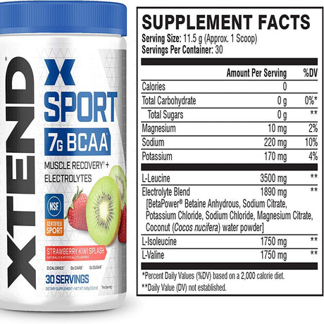 XTEND Sport BCAA Powder Strawberry Kiwi Splash - Electrolyte Powder for Recovery & Hydration with Amino Acids - 30 Servings