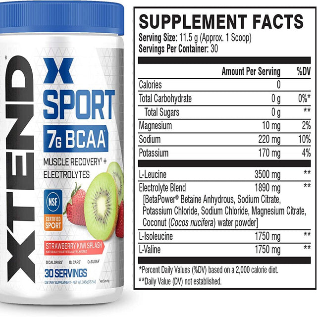 XTEND Sport BCAA Powder Strawberry Kiwi Splash - Electrolyte Powder for Recovery & Hydration with Amino Acids - 30 Servings