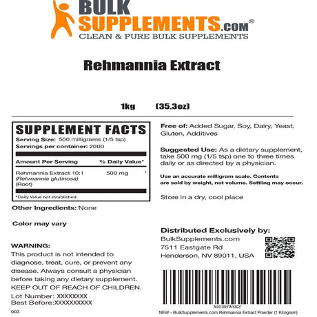 Bulksupplements.Com Rehmannia Root Extract Powder 500Mg - Kidney Support (5 Kilograms)