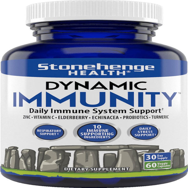 Stonehenge Health Dynamic Immunity Daily Supplement 10-In-1 Immune System Boosters Zinc, Elderberry, Echinacea, Vitamin C & Probiotic L. Acidophilus, 60 Capsules