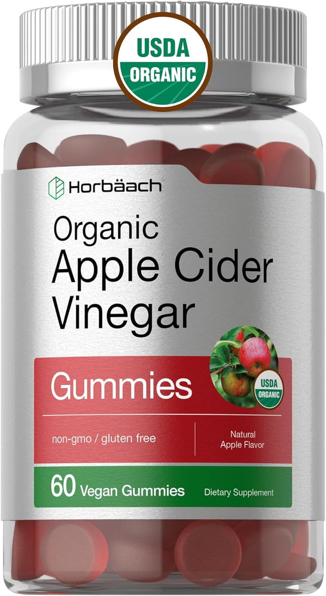 Organic Apple Cider Vinegar Gummies | 60 Gummies | Vegan, Non-Gmo & Gluten-Free Supplement | USDA Certified Organic ACV | Apple Flavor | by Horbaach