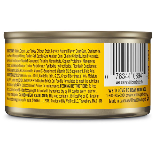 Wellness Complete Health Grain Free Canned Cat Food, Chicken Pate, 3 Ounces (Pack of 24)