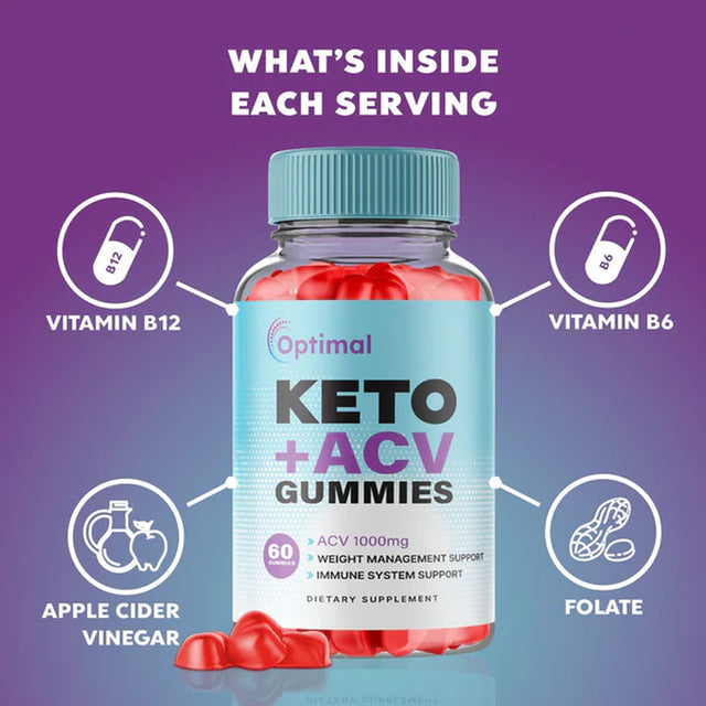 (3 Pack) Optimal Keto + ACV Gummies, Keto ACV Gummies Advanced Weight Loss, Cleanse & Detox, Advanced Fat Burner (180 Ct)