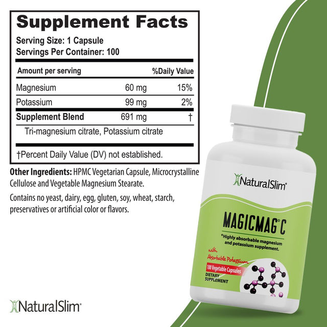 Naturalslim Magicmag®C - anti Stress Magnesium Citrate Capsules W/ Potassium, 100 Ct