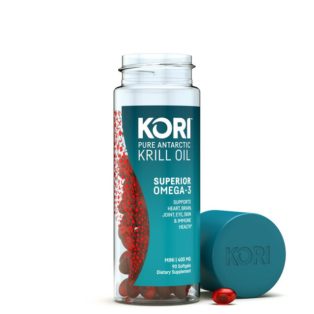 Kori Krill Superior Absorption Vs Fish Oil, Omega-3 Supplement for Heart, Brain, Joint, Eye, Skin & Immune Health, Softgels, 90 Count