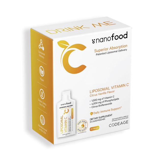 Codeage Nanofood Liposomal Vitamin C Liquid Supplement, Vitamin E, Daily Immune Support, 32 Pouches