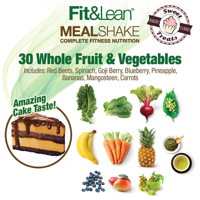 Fit & Lean Meal Shake Meal Replacement with Protein, Fiber, Probiotics and Organic Fruits & Vegetables, Chocolate Peanut Butter Pie, 1Lb, 10 Servings