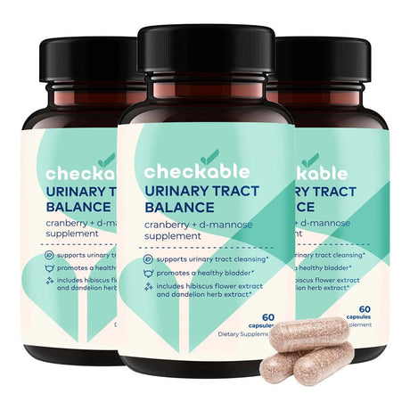 Checkable® Urinary Tract Balance - Bladder Health and Urinary Tract Cleanser Vitamins for Men and Women - 1350Mg with D-Mannose and Cranberry - 180 Capsules