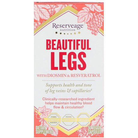 Reserveage, Beautiful Legs, Skin Care Supplement for Smooth, Healthy Veins, Helps Reduce Spider Veins, Vegan, 30 Capsules (30 Servings)