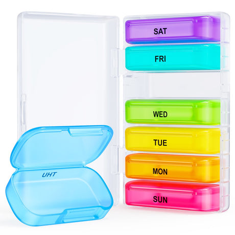 AUVON 7 Packs Extra Large Pill Organizer, Portable Pill Box 7 Day for Pocket, Purse, Weekly Pill Case with Dual-Protection Design, Pill Container for Medication, Vitamin, Fish Oil, Supplement