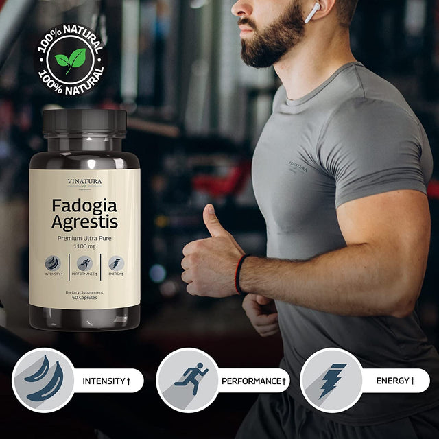 Fadogia Agrestis 1100Mg per Serving - Premium Ultra Pure **USA Made and Tested** Most Intense in Market - Promote Healthy Performance Levels, Energy - (60 Capsules) by Vinatura Supplements