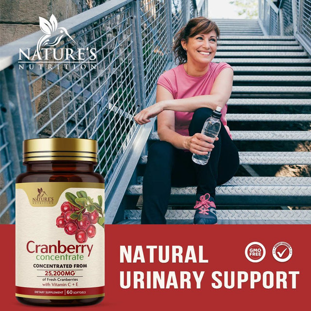 Cranberry Supplement Pills + Extra Strength Vitamin C & E, 25,200Mg Formula Supports Urinary Tract Health Non-Gmo and Gluten Free Nature'S Cranberry Pill Supplement - 60 Softgels