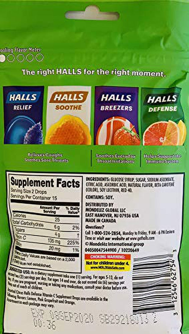 Halls Defense Vitamin C Assorted Citrus Cough Drops, 30-Count (2 Pack) (2 Pack)