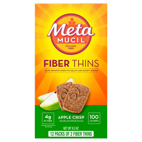 Metamucil Fiber Thins, Psyllium Husk Fiber Supplement for Digestive Health, Apple Crisp, 12 Ct