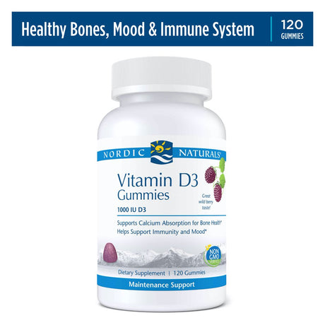 Nordic Naturals Pro Vitamin D3 Gummies, 1000 IU, Wild Berry, Non-Gmo 120 Ct