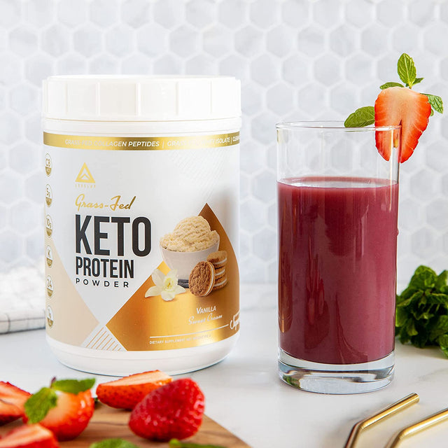 𝗪𝗜𝗡𝗡𝗘𝗥 - 𝗕𝗘𝗦𝗧 𝗞𝗘𝗧𝗢 𝗣𝗥𝗢𝗧𝗘𝗜𝗡 Grass-Fed Collagen Protein Powder, C8 MCT Oil, Whey Protein Isolate, Irish Butter, Ketogenic Protein Shake Supplement (Vanilla Sweet Cream)