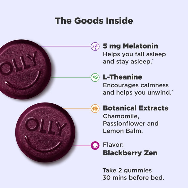 OLLY Extra Strength Sleep Gummy Supplement, 5Mg Melatonin, L Theanine, Blackberry, 90 Ct