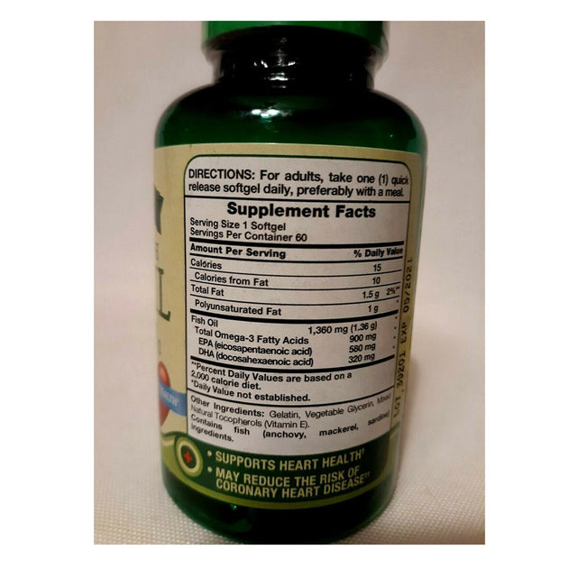 Nature'S Truth Fish Oil 1360 Mg Dietary Supplement - 60 Softgels, Pack of 2