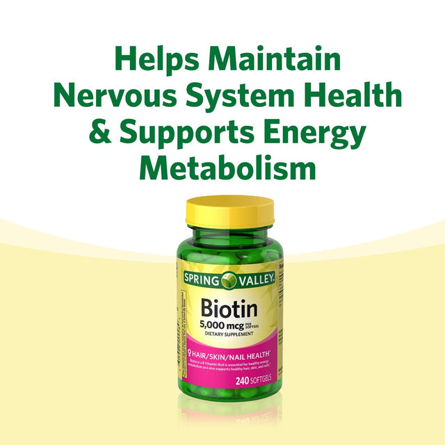 Spring Valley Biotin Softgels Dietary Supplement, 5,000 Mcg, 240 Count