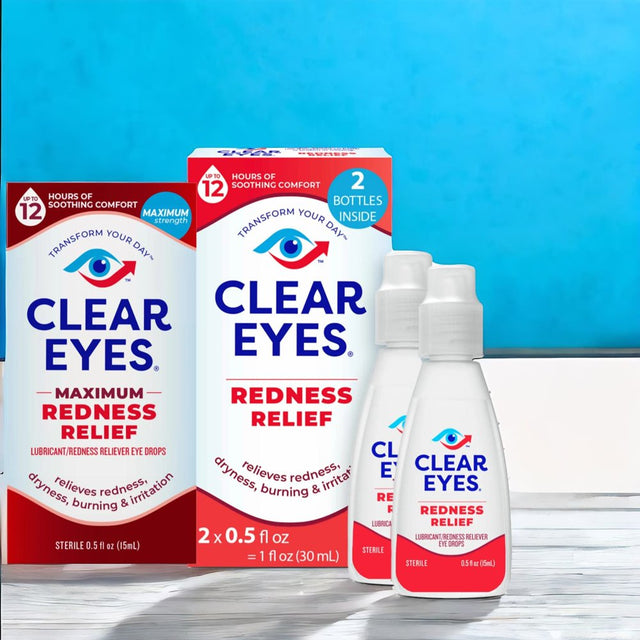 Clear Eyes Redness Eye Relief Lubricant Eye Drops, 0.5 Fl Oz, Pack of 3